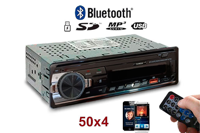 Auto con Bluetooth, 4x50W, mp3, USB/SD/AUX/USB 5V Mando a Distancia