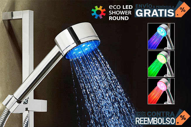 ▷ Alcachofa ducha led. Cambia de color según la temperatura del agua.